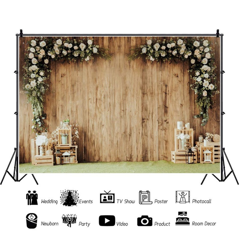DASHAN 10x6ft Polyester Wedding Backdrop Rustic Floral Flower Wood Wall Backdrop Bridal Shower Reception Ceremony Photography Background Wedding Proposal Party Kids Birthday Party YouTube Photo Prop - Image 3